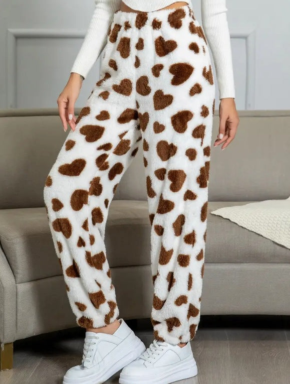 Damen kuschelige Fleece-Hose mit Leopardenmuster EB