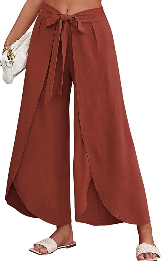 Damen Weite Sommerhose aus leichtem, atmungsaktivem Stoff mit Bindegürtel EB