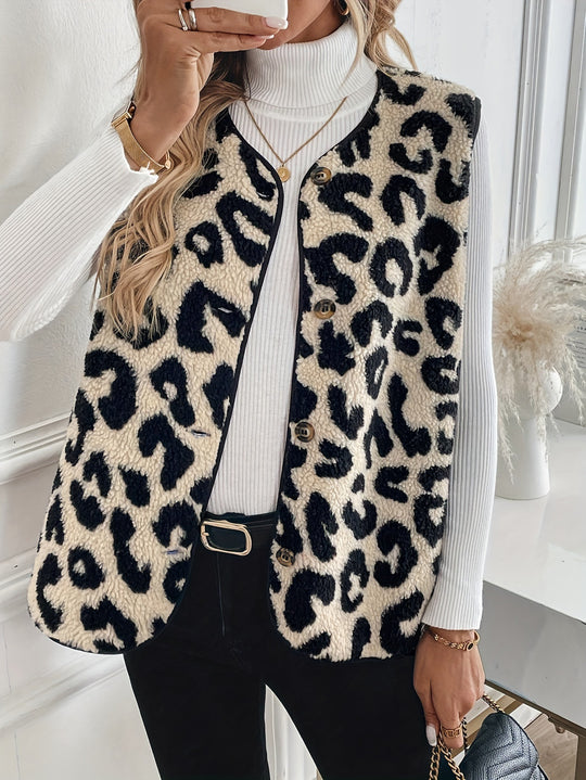 Damen kuschelige Weste mit Leo-Print EB