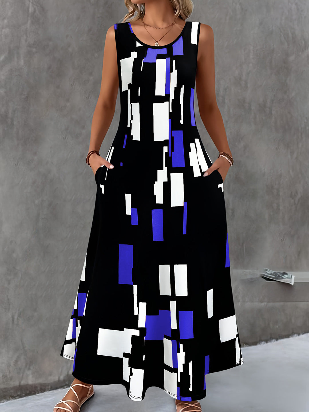 Damen Maxikleid mit buntem Grafikdesign EB