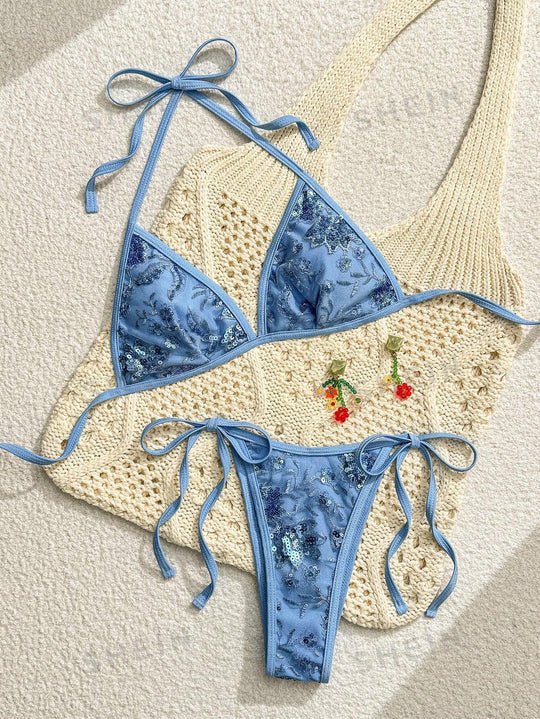 Damen Triangel-Bikini mit eleganter Stickerei EB
