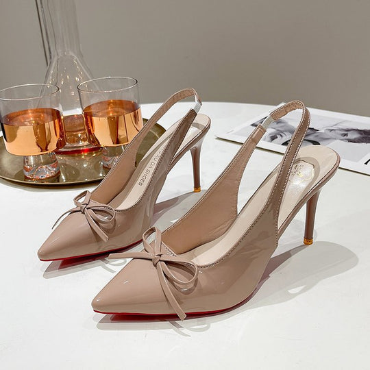 Damen Slingback-Pumps mit elegantem Schleifenakzent und spitzer Kappe EB