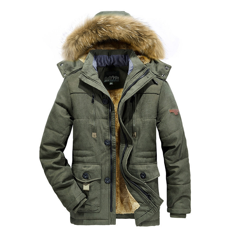Herren Gefütterter Winterparka im Field-Style mit Teddyfutter und Kunstfellkapuze EB