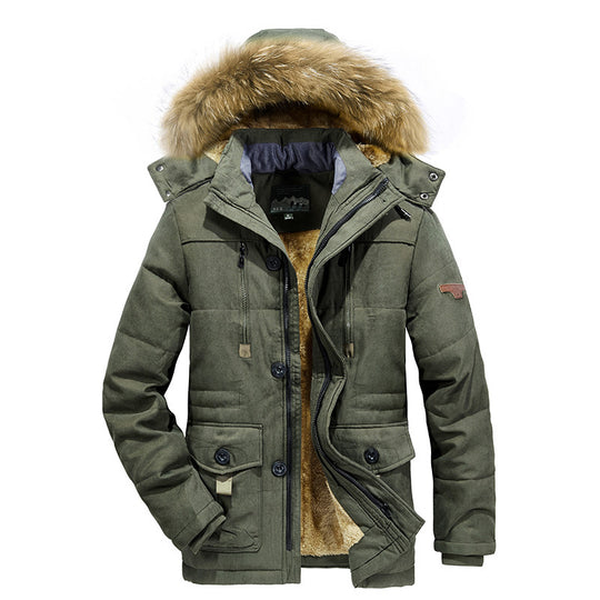 Herren Gefütterter Winterparka im Field-Style mit Teddyfutter und Kunstfellkapuze EB