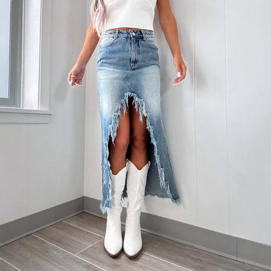 Damen Langschaft-Rock im modernen Used-Look EB