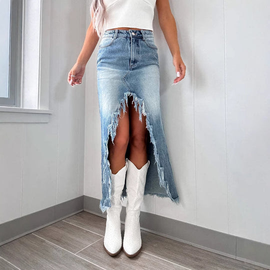 Damen Langschaft-Rock im modernen Used-Look EB