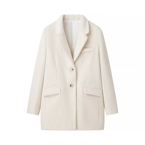 Damen eleganter Kunstfell-Blazer mit praktischen Taschen EB