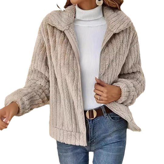 Damen kuschelige Fleecejacke mit Reißverschluss und geripptem Innenfutter EB