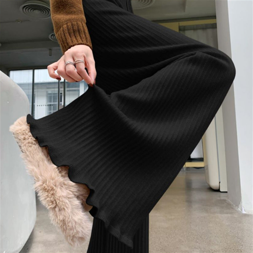 Damen Fließende Strickhose mit weichem Material und elegantem Saum EB
