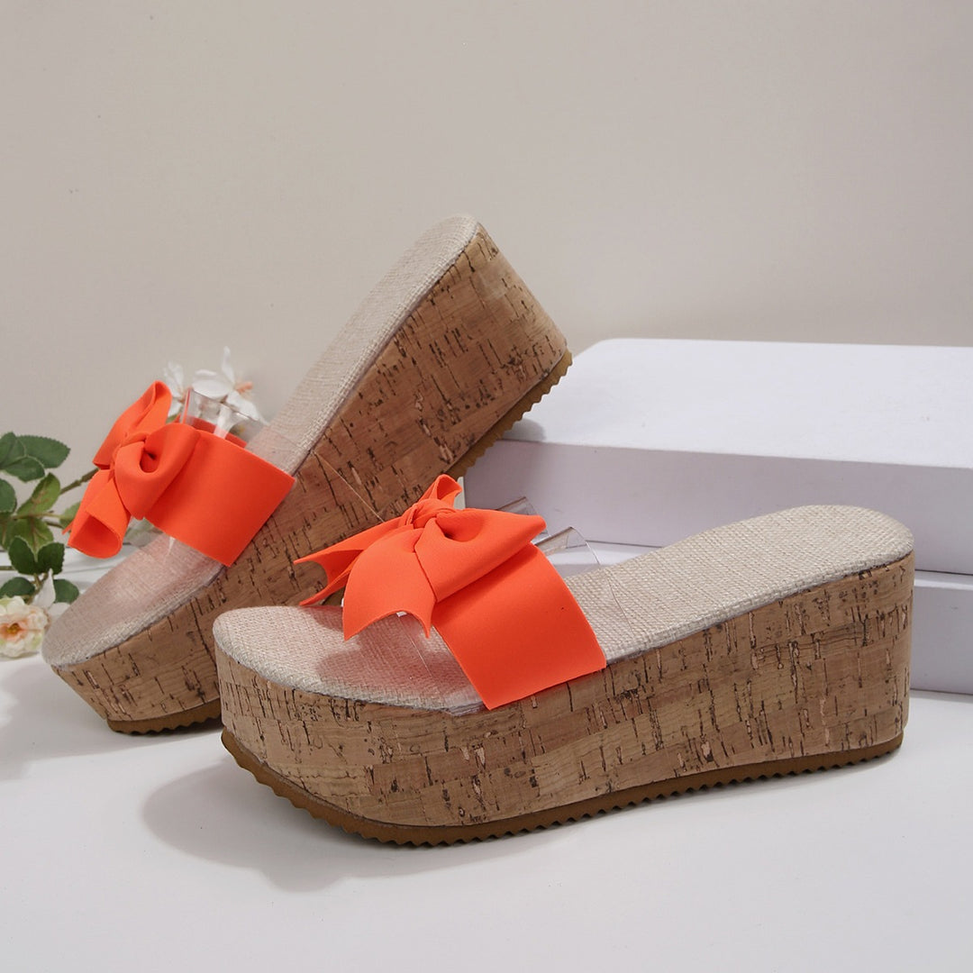 Damen Plateau-Pantoletten mit elegantem Schleifen-Design und komfortabler Korksohle EB