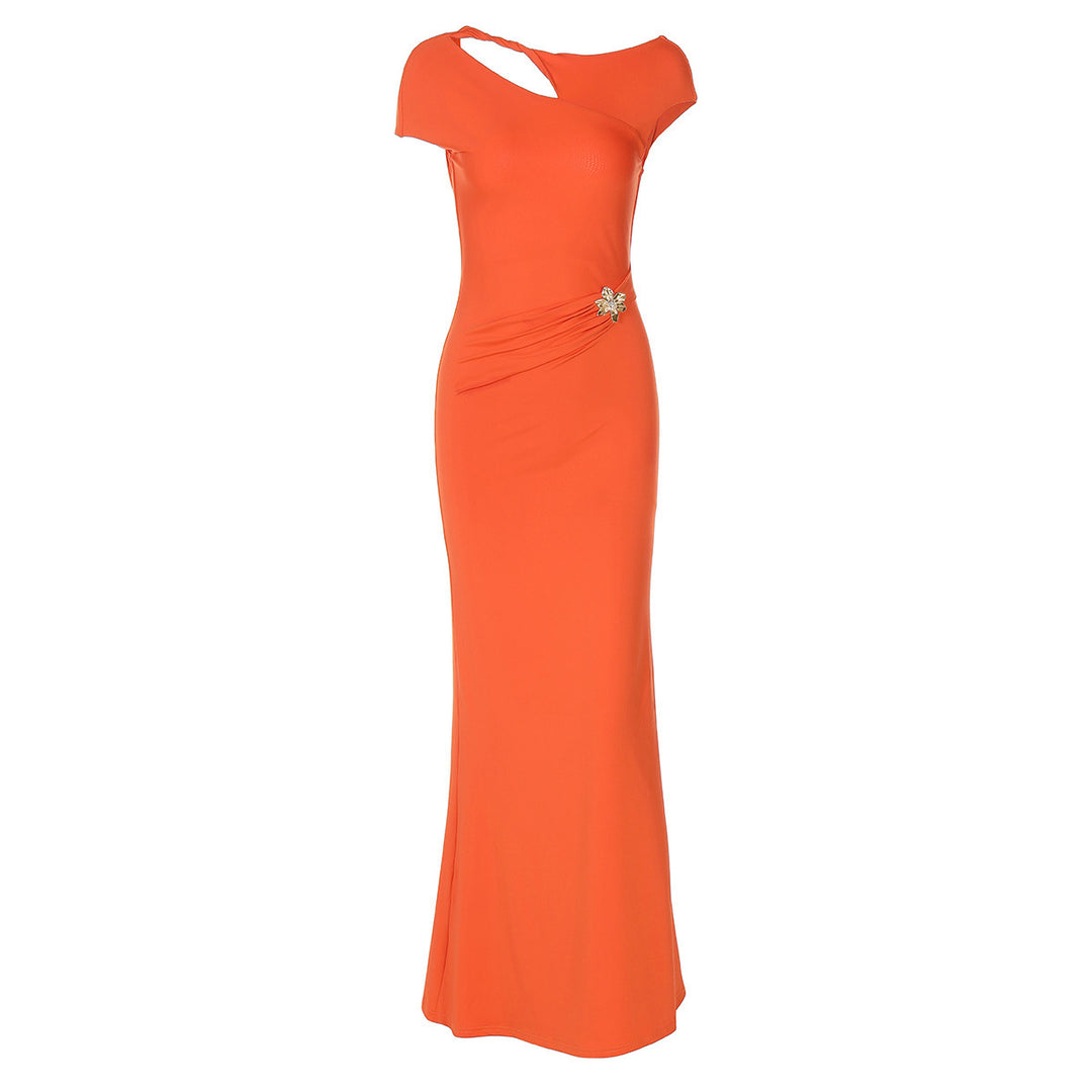 Damen Elegantes Midikleid mit asymmetrischem Ausschnitt und seitlichem Detail EB