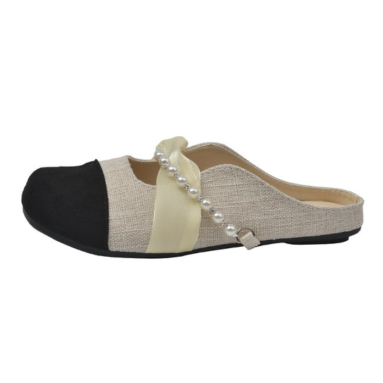 Damen Modische Ballerina-Pantoletten mit eleganter Perlenverzierung EB