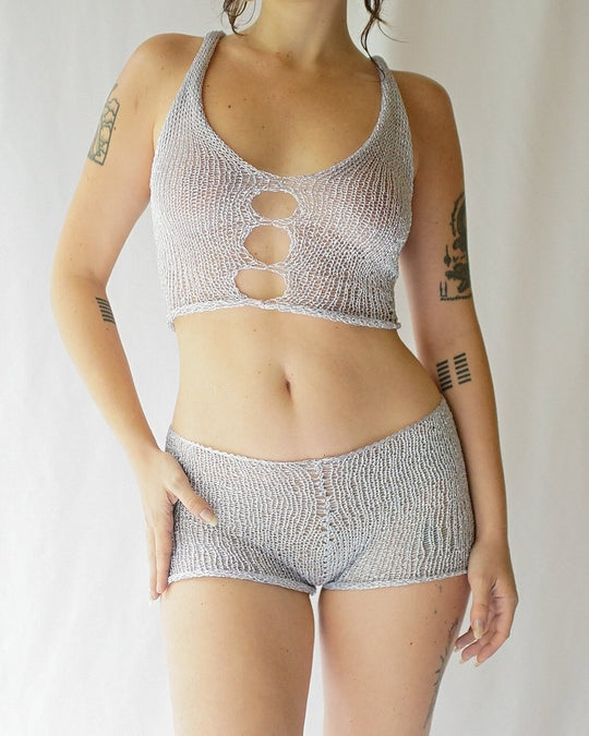 Damen transparentes Netz-Top und Short-Set EB