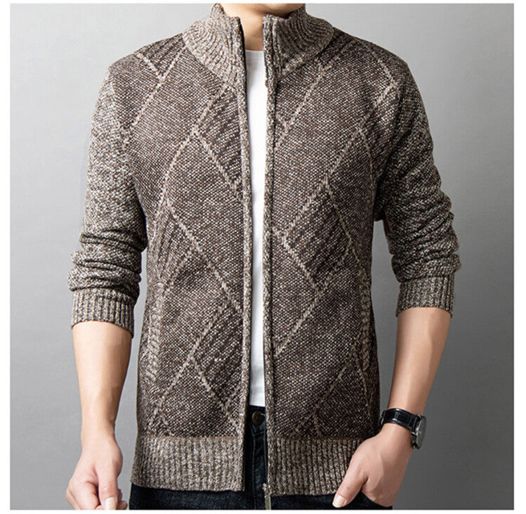 Herren Strickjacke mit modernem Zipper und grafischem Muster EB