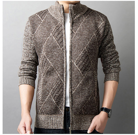 Herren Strickjacke mit modernem Zipper und grafischem Muster EB