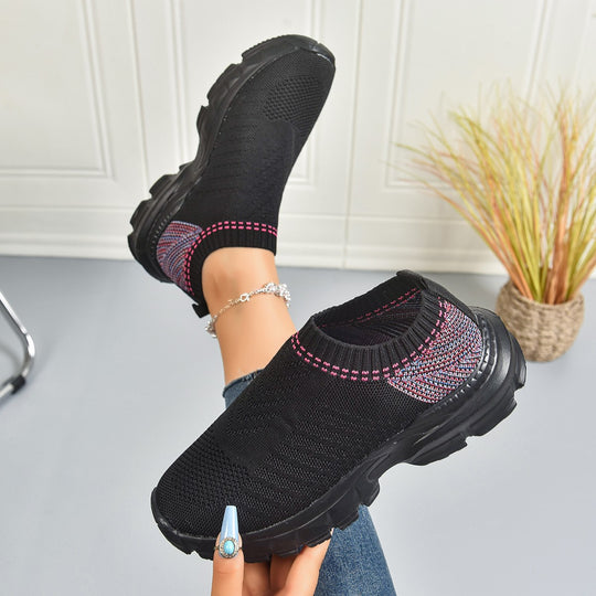 Damen trendige Slip-On Sneakers mit atmungsaktivem Strickdesign EB