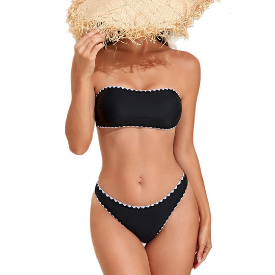 Damen Bandeau Bikini mit geometrischen Details EB