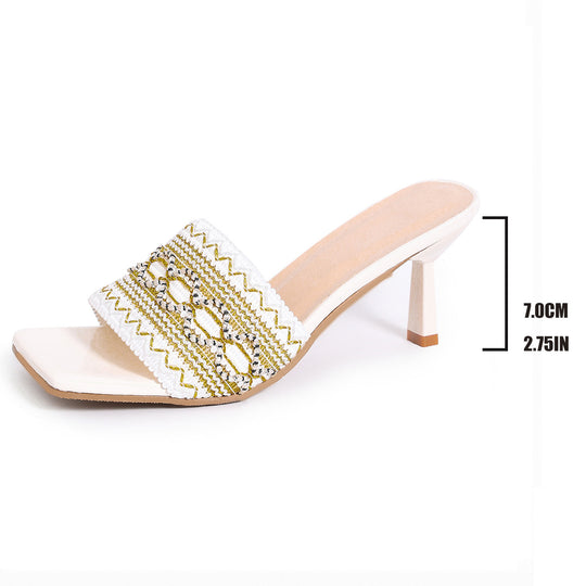 Damen Elegante und glamouröse Sandaletten mit verzierten Riemen und Blockabsatz EB