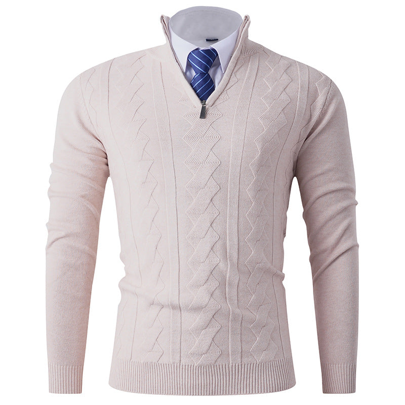 Herren eleganter Stehkragenpullover mit strukturiertem Zipper EB