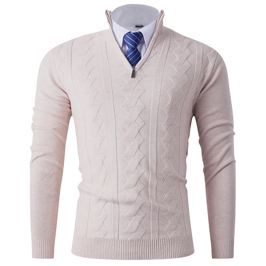 Herren eleganter Stehkragenpullover mit strukturiertem Zipper EB