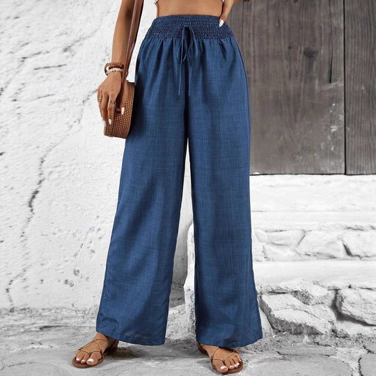 Damen weit geschnittene Sommerhose mit elastischem Bund und Kordelzug EB