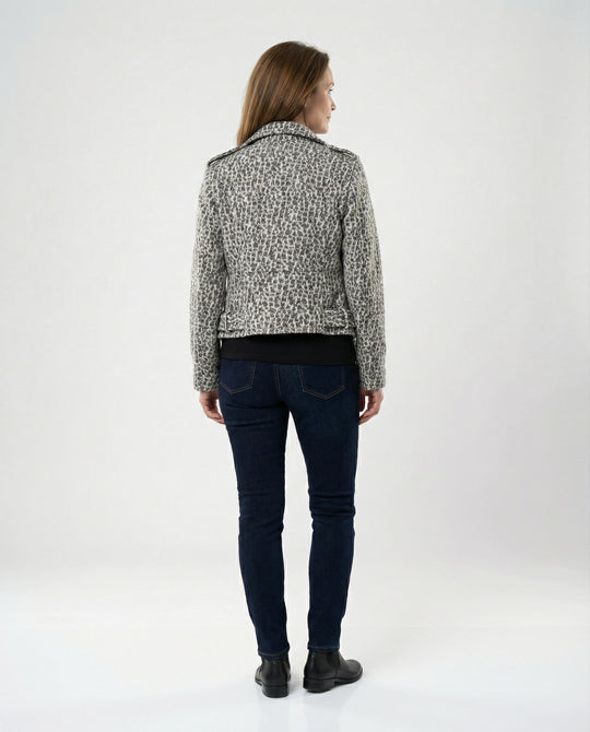 Damen Bikerjacke mit Tiermuster und taillierter Passform