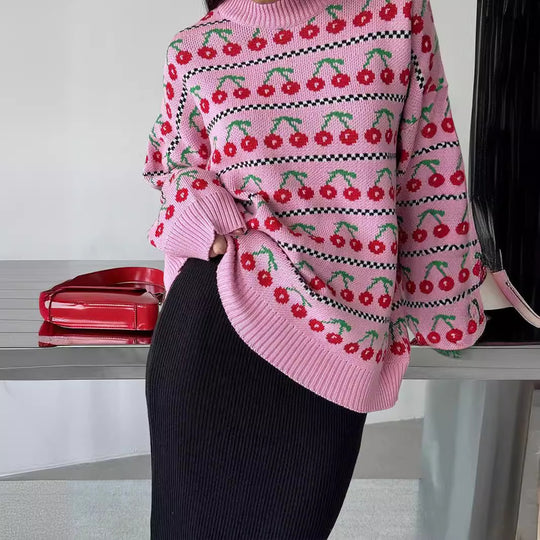 Damen Gemusterter Pullover mit fruchtigem Design EB