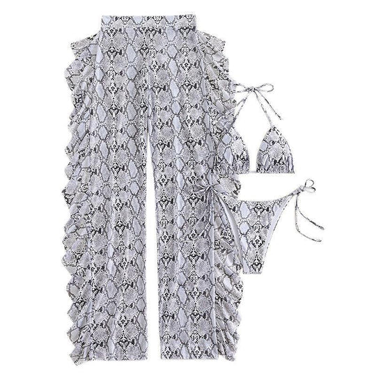 Damen Bikini-Set mit raffiniertem Schlangenmotiv und schwingendem Rock EB