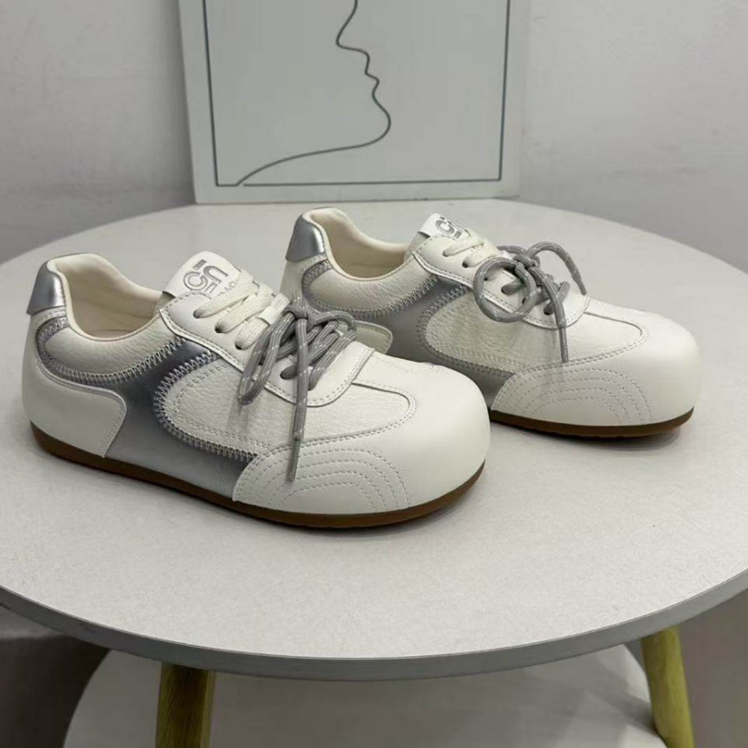 Damen Sportliche Sneakers mit modischer Lederverarbeitung und rutschfester Sohle EB