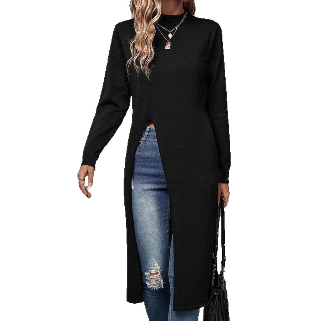 Damen elegantes Strickkleid mit seitlichen Schlitzen EB