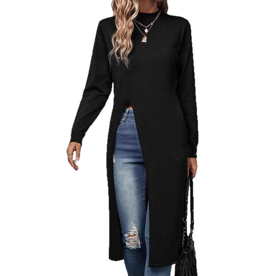 Damen elegantes Strickkleid mit seitlichen Schlitzen EB