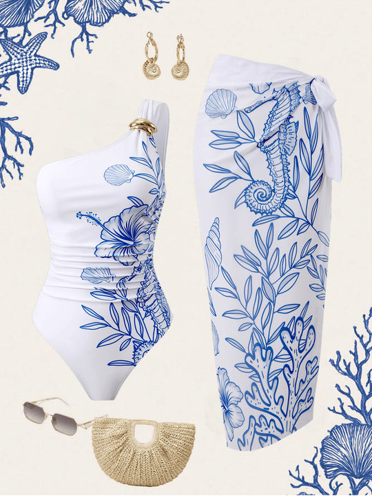 Damen Einteiler Badeanzug mit luxuriösem floralem Design EB