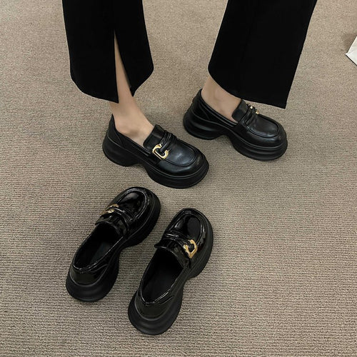 Damen modische Loafers mit dekorativer Schnalle und voluminöser Sohle EB