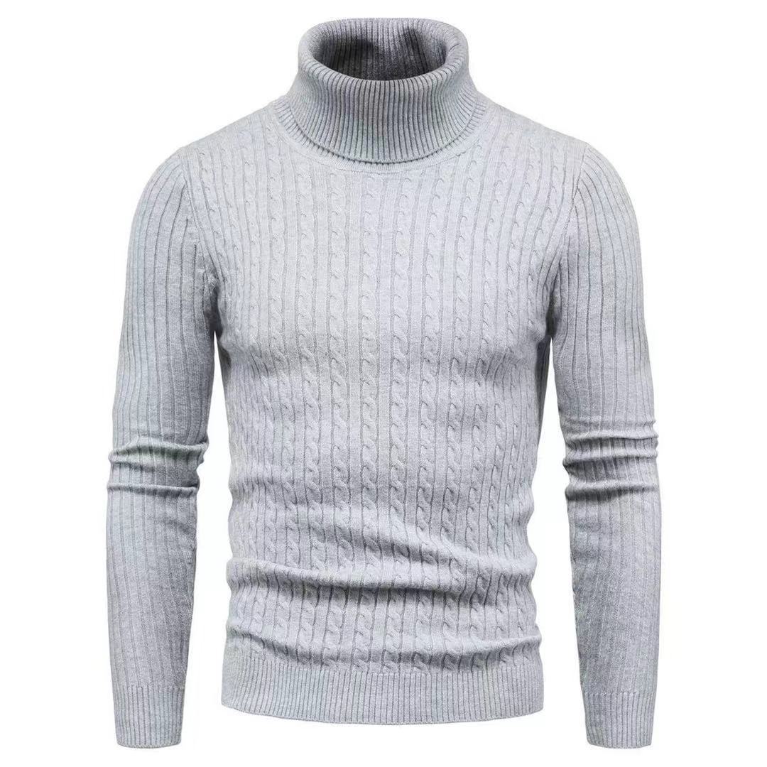 Herren nan schlanker Rollkragenpullover mit Zopfstruktur, feinem Rippstrick und elastischen Bündchen EB