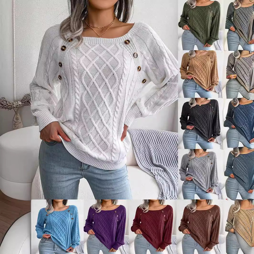 Damen Strickpullover mit hochwertigen Knopfdetails und raffiniertem Zopfmuster EB
