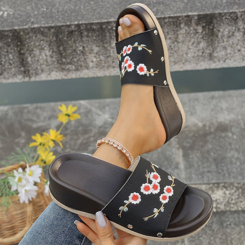 Damen modische Sandalen mit floralem Kunstlederdesign und rutschfester Sohle EB
