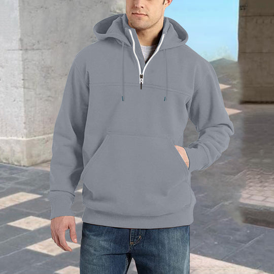 Herren modischer Kapuzenpullover mit halbem Reißverschluss und praktischen Kängurutaschen EB