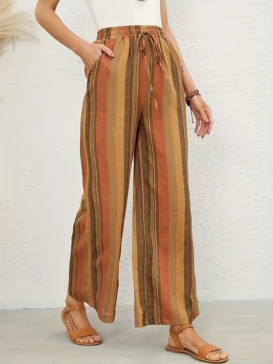 Damen lockere Palazzo-Hose mit elastischem Bund und seitlichen Taschen EB