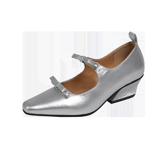 Damen elegante Ballerinas mit modischen Schleifen und glitzerndem Absatz EB