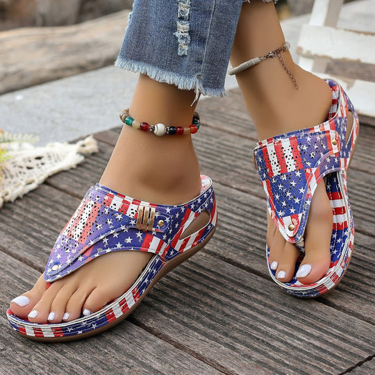 Damen modische Zehentrenner-Sandalen mit patriotischem Design EB