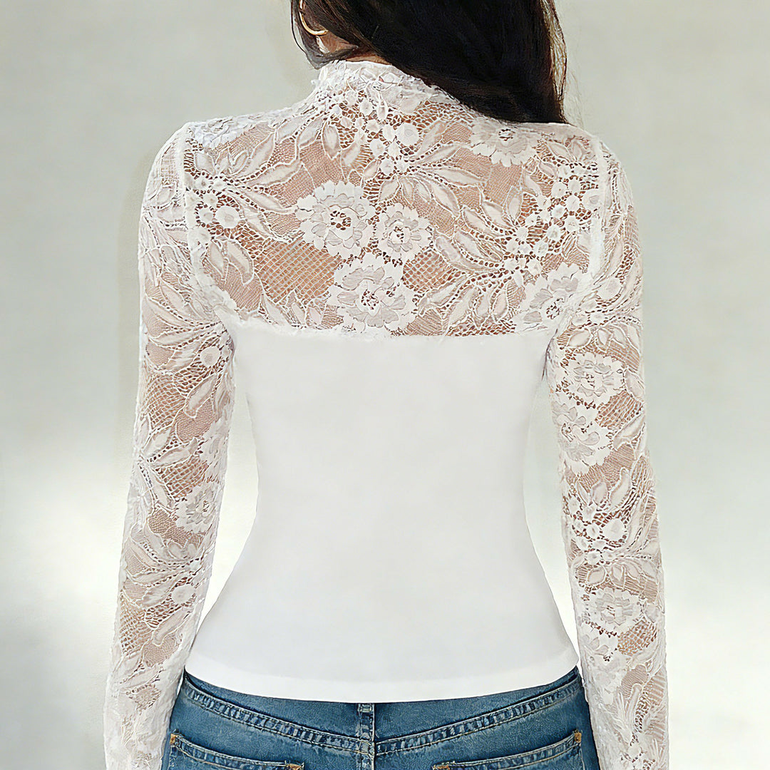 Damen Spitzenbluse mit schickem Halsteil und raffinierter Passform EB