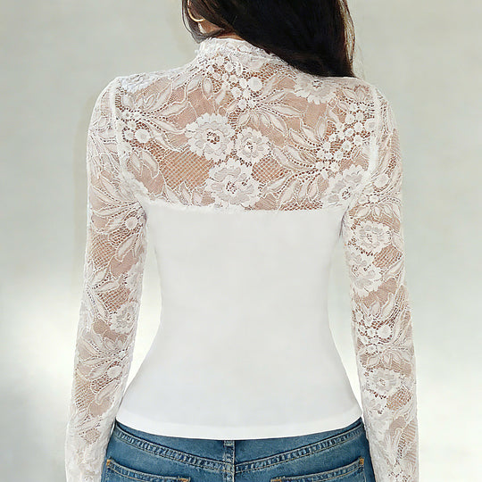 Damen Spitzenbluse mit schickem Halsteil und raffinierter Passform EB