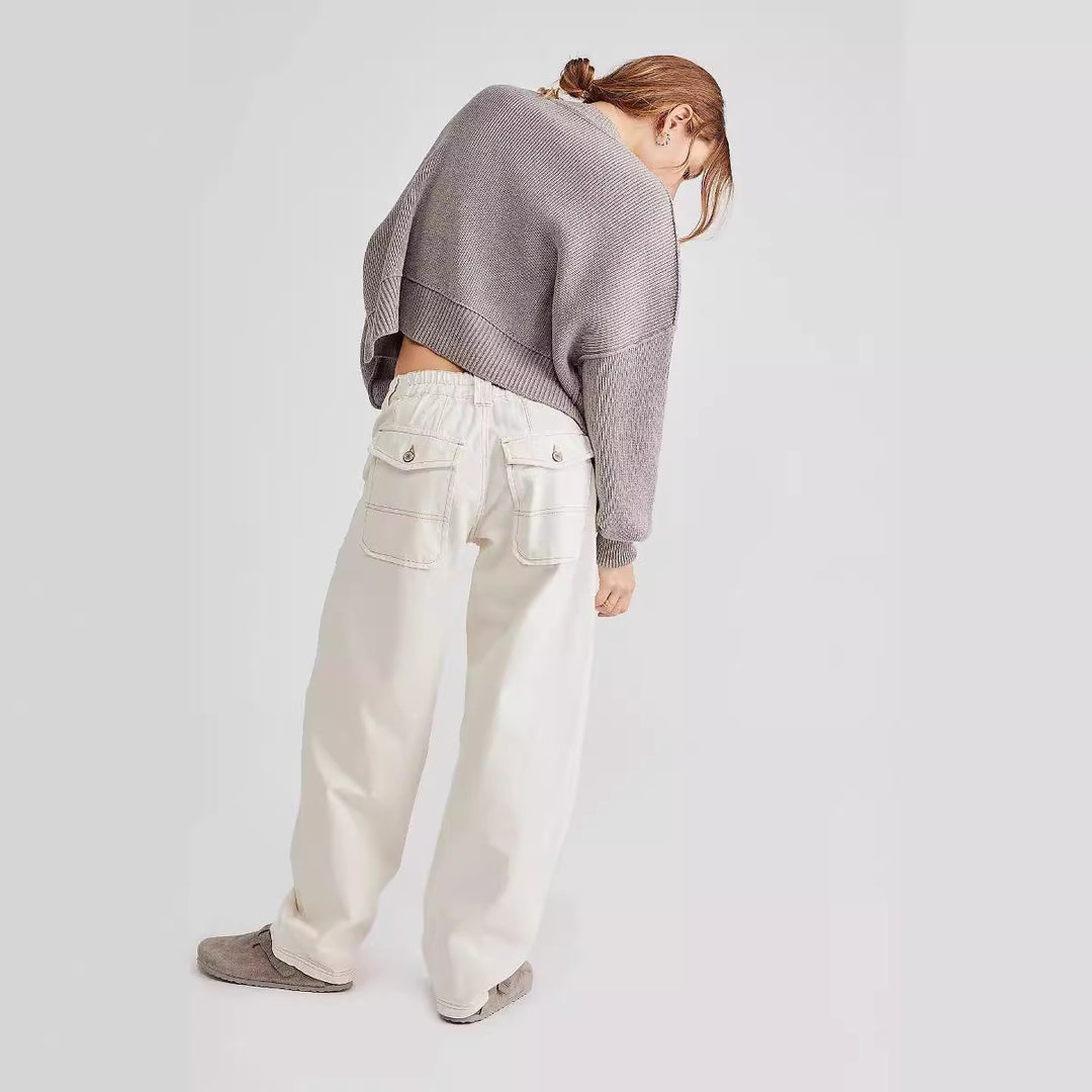 Damen nan weite High-Waist Baggy-Jeans mit tiefem Schritt, Five-Pocket Design und extra-langen Beinen EB