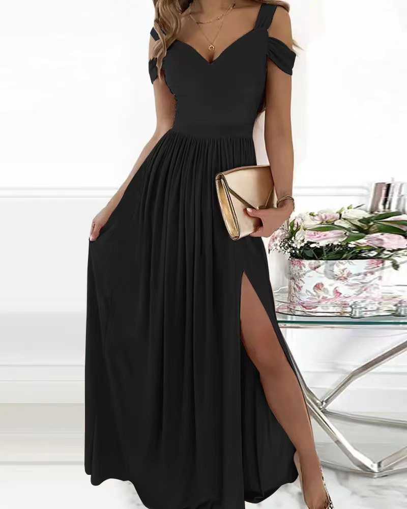 Damen Maxikleid mit charmantem Ausschnitt und asymmetrischem Schlitz EB