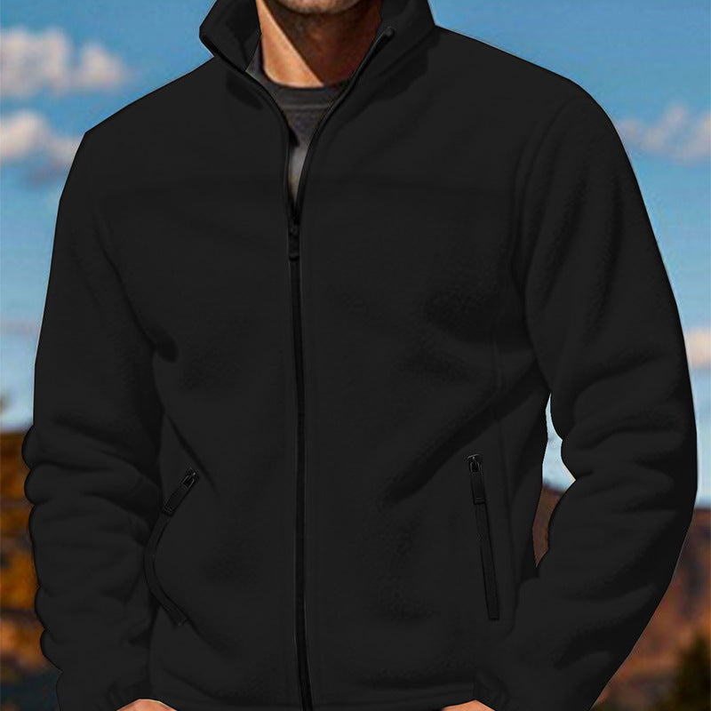 Herren Fleecejacke mit hochschließendem Kragen und Reißverschlusstaschen EB