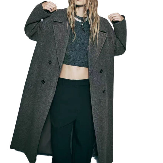 Damen trendiger Wollmantel mit doppelter Knopfreihe und elegantem Schnitt EB