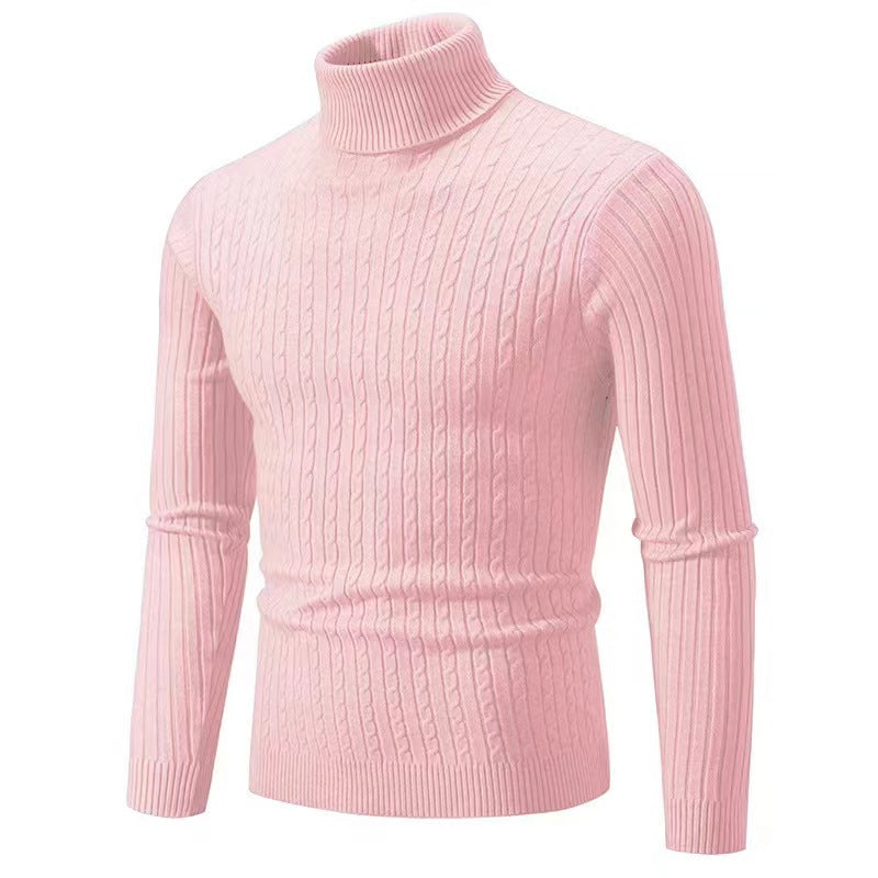 Herren nan gerippter Rollkragenpullover mit Zopfmuster und körpernaher Slim-Fit-Silhouette EB