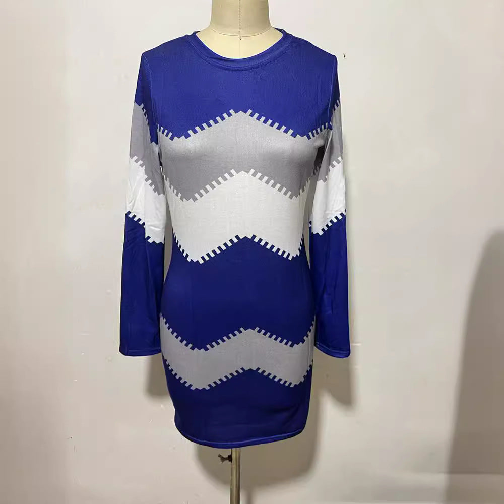 Damen nan Longsleeve-Strickkleid mit Chevron-Muster, geradem Saum und körperumspielender Passform EB