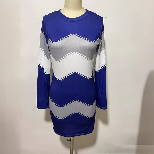 Damen nan Longsleeve-Strickkleid mit Chevron-Muster, geradem Saum und körperumspielender Passform EB