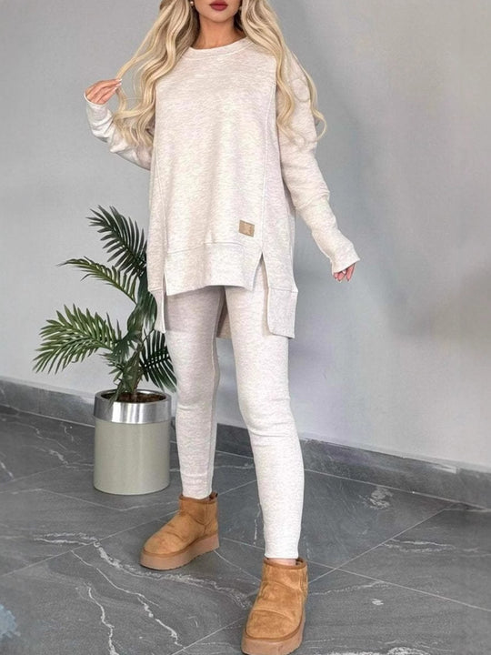 Damen Lässiges Langarm Sweatshirt-Set mit asymmetrischem Schnitt und praktischen Taschen EB